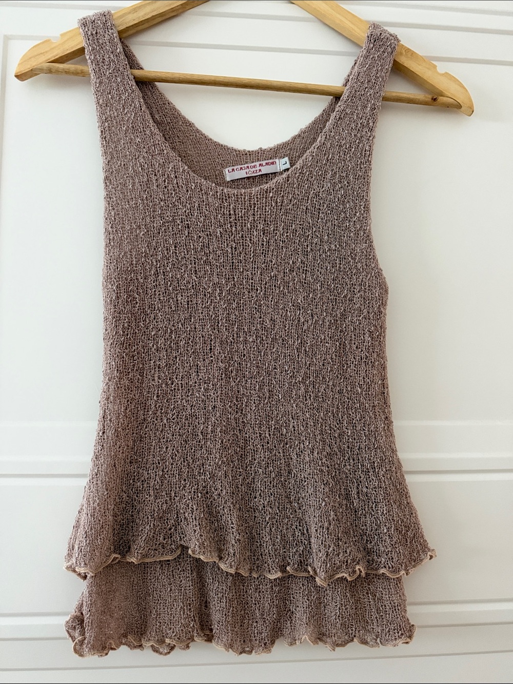 Mauve La Casa de Aladin Ibiza Open-Knit Double-Layer Peplum Tank Top - Size L